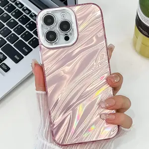 Electroplating water wave texture mobile phone case suitable for iPhone 17 16 15 14 13 Pro Max Plus 17 Air, comes with lens film, shiny anti-fall mobile phone case, Phone Protective Cover