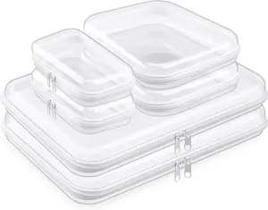 3 Pack Clear Hard Shell Zipper Case, Clear Zipper Pouches Waterproof Makeup Organizer & Travel Toiletry Bag, Diaper Bag Organizing Pouches, Plastic Pouch for Office Home Storage  SML#SummerVibes