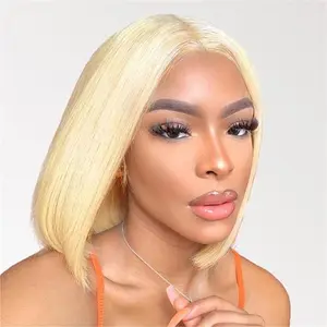 Supernova #613 Pre-Cut Lace Blonde Short Bob Wigs Straight 2*6 Lace Closure Ready To Go Wigs