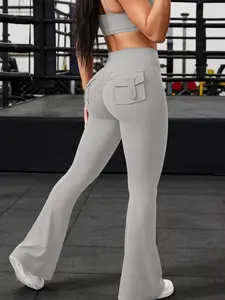 Women's Pocketed Tight Training Pants, Gym Yoga Hip Lifting Leggings, Sporty Fitted Workwear Bell Bottoms, All Seasons Comfortable Wear, Gym Workout Leggings, Gym Fitness Leggings, Athletic Bottoms, Athleisure Pants