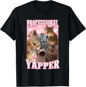 Cotton Gift Tee Professional Yapper Funny Cat Meme Goofy Ahh Ironic Cat T-Shirt for Men Women casual cotton streetwear all