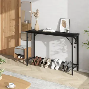 【GARVEE】Narrow Console Table with Outlets, a versatile sofa and hallway table perfect for living rooms and entryways, available in elegant Black and stylish Gold & White finishes