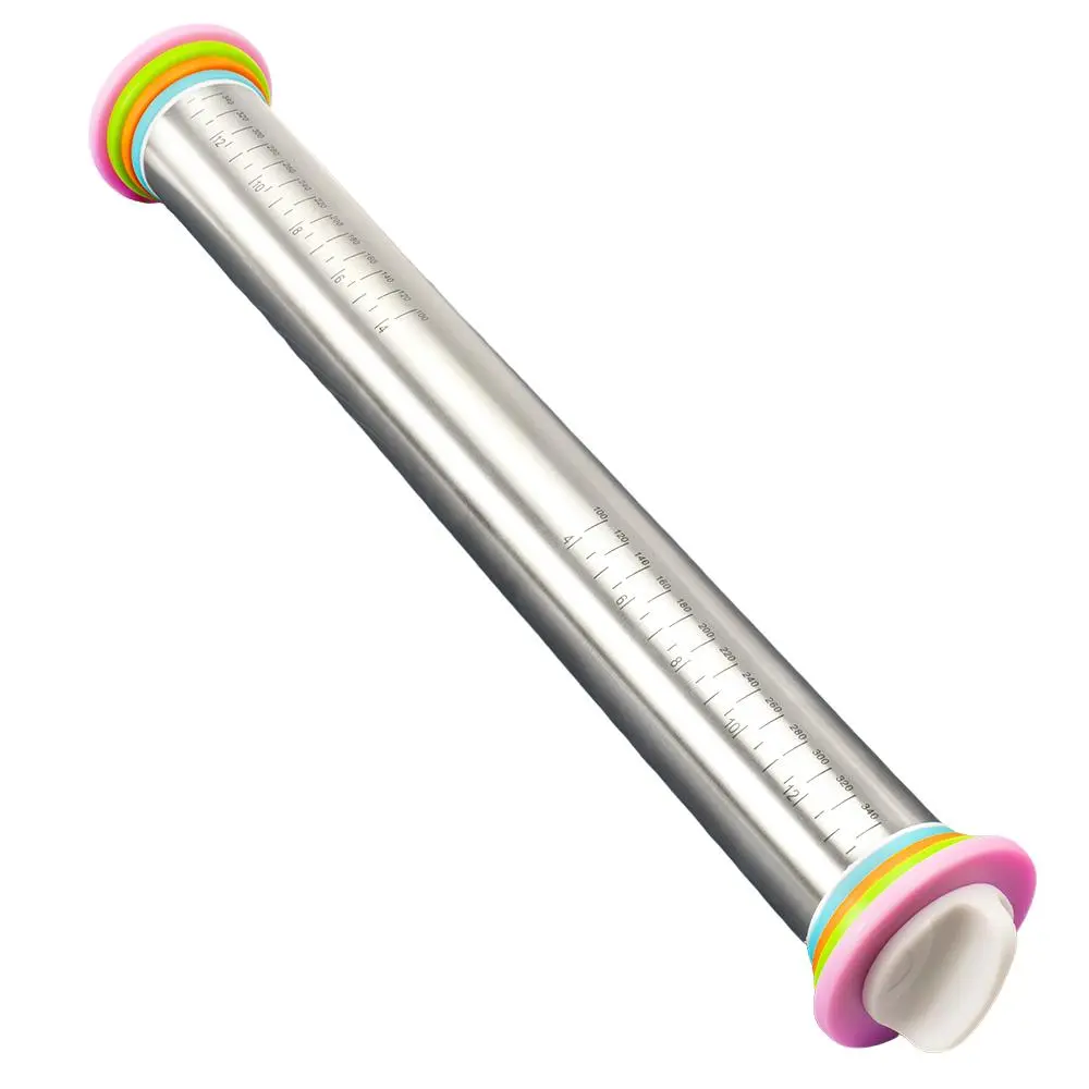Stainless Steel Dough Roller, Adjustable Rolling Pin with Thickness Ring for Baking Dough, Pizza, Pie, Pastries, Pasta Cookies, Baking Tools, Baking Supplies, Kitchenware