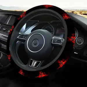 1pc 1.6 x 15 inch Flame Boss Pattern car steering wheel cover, non-slip and comfortable, car interior accessory, no inner ring, easy to install and remove, suitable for all car models, a gift for car enthusiasts, holiday gift, 1.22CYJ-16