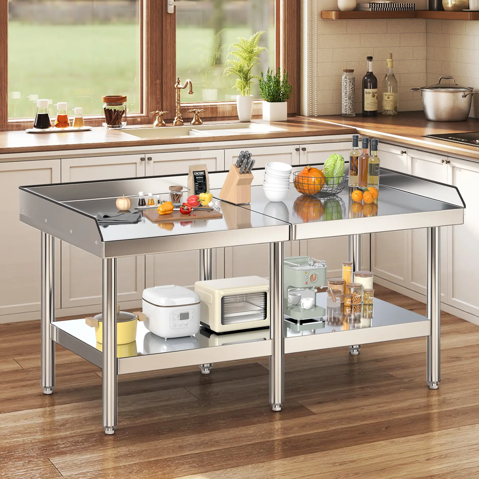 AMERLIFE Stainless Steel Commercial Rectangle Kitchen Storage Rack - 25"x28" (2 Locking Wheels, Adjustable Undershelf, 3-Sided Backsplash), 48"x30", 60"x30", 72"x30" (Adjustable Undershelf, Leveling Legs, 3-Sided Backsplash) for Restaurant, Home, Rack Org