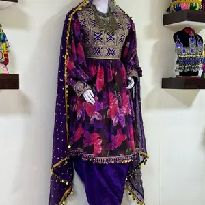purple georgette afghani short outfit