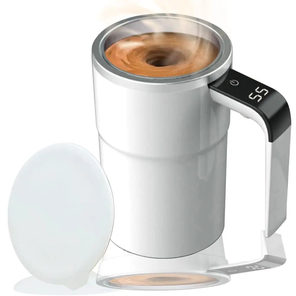New Portable Rechargeable Magnetic Self-Stirring Travel Coffee Cup - Sturdy Beverage Mug with LCD Thermometer, Washable Lid, Creative Gift for Drink Lovers, Household Appliance for Coffee, Tea