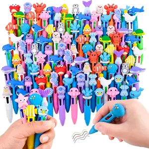 100 count Under the Sea Colorful Multicolor Pen in  Cute Fun 4-in-1 Cute Pens Bulk Kawaii Dolphins, Sea Lions, Whales, Seals, Sea Turtles, Sea Fish, Corals Shapes Cool Ballpoint Pens for Fun Gifts