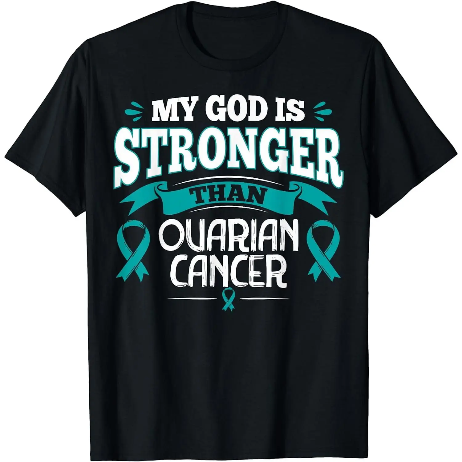 Women's 100% Cotton Short-Sleeve Round Neck Casual Distressed Graphic T-Shirt, Teal Ribbon Gift for Ovarian Cancer Patients