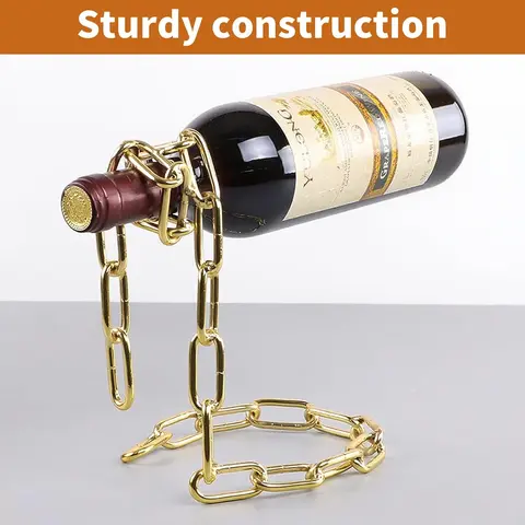 Suggestion Modern Floating Steel Link Chain Wine Bottle Holder Gold Unique Levitating Stand for Home Bar Kitchen Party Deco Stylish Utensils Rack