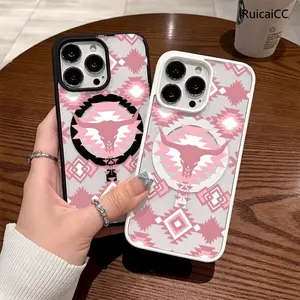 Premium Phone Cases for iPhone11/12/13/14/15/16//17/Air/promax/Plus Western Pink Cowboy Bull Head Geometry y2k cased Ready, Anti-Fall, Springtok and Ultra-Thin Design |   Perfect for Everyday Use Protector Screen Protector Compatible with Samsung Galaxy S
