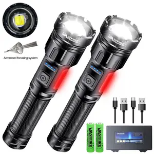 XHP50 Tactical Flashlight, 1800 Lumens Dual LED (White/Red) & COB Light, Magnetic Tail, USB-C Rechargeable, Compatible with 18650/21700/AAA Batteries, for Outdoor Hunting Camping