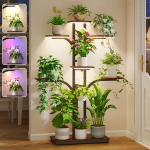 7-Tier 54" Tall Plant Stand with 4 LED Grow Lights & 3 Color Modes Tree-Shaped Design for Indoor Plants Home Decor Sturdy Metal Frame & Large Bottom Shelf for Tall Pots