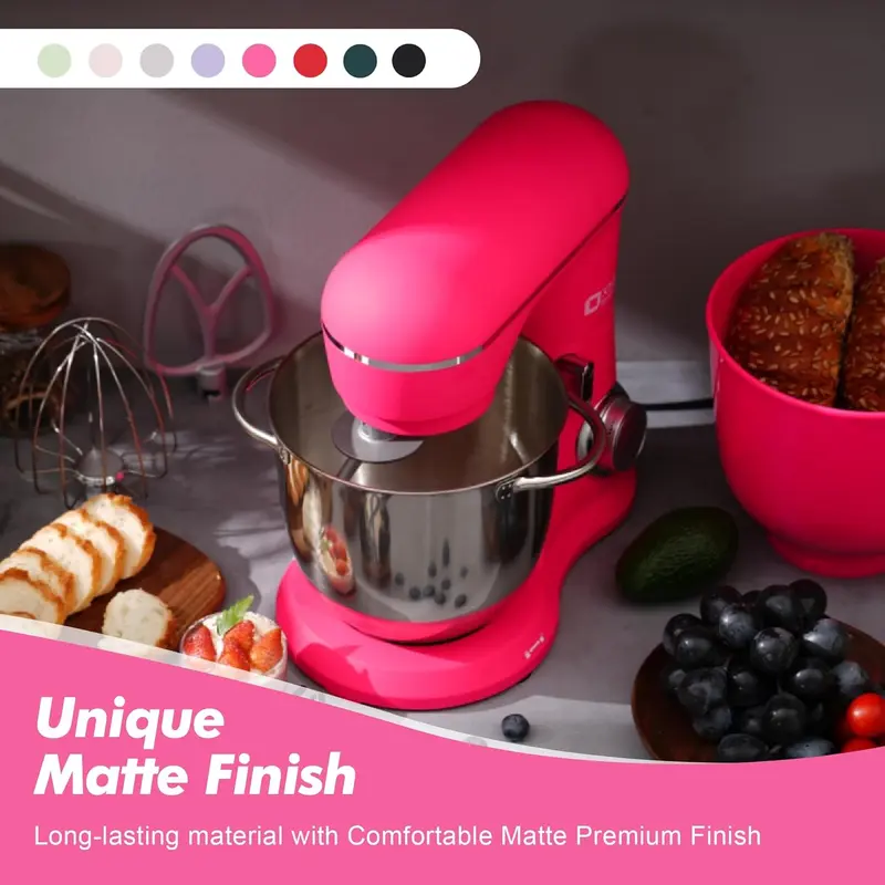 Pink stand mixer with a matte finish