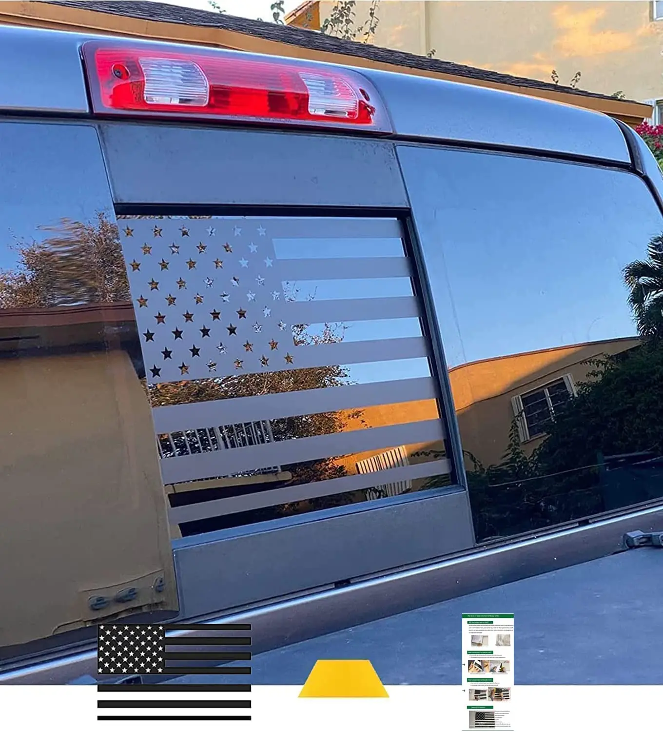 for Nissan Frontier 2013-2023 Rear Middle Window American Flag Decal, Matte Black USA Flag Decal