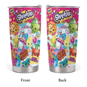 20oz Stainless Steel Tumbler, 1 Count Shopkins Pattern Insulated Water Bottle, Stainless Steel Thermos, Stainless Steel Flask, Drinking Cup for Home Office School, Boyfriend Gift, Drinkware, Summer Co