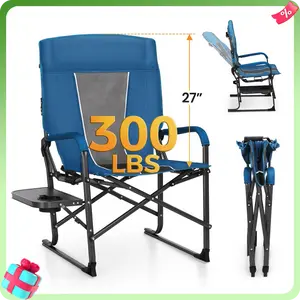 PHI VILLA 27” High Back Adjustable Camping Chair, 2-Position Reclining Folding Director Chair Supports 300lbs, Heavy Duty Outdoor Lawn Chair with Side Shelf