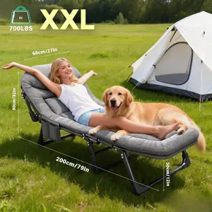 78.7”x26”x11.8” Foldable Bed with Memory Foam - 6-Position Adjustable & 700lb Capacity Picnic Chair Camping Lounger Outdoor Chair