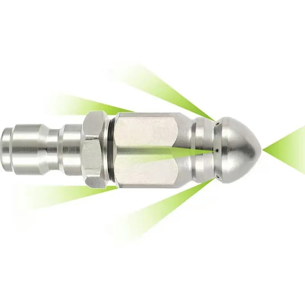 1 Front 6 Rear Water Jetting Nozzle Set -Stainless Steel 1/4" Quick Connect SewerPipe Cleaning Rotating Spray Nozzle volt battery