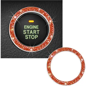 Bling Crystal Double Rhinestone Car Engine Start Decoration Ring, Sparkling Push Start Button Sticker, Key Ignition & Knob Ring Decoration, Bling Car Interior Accessory (Orange)