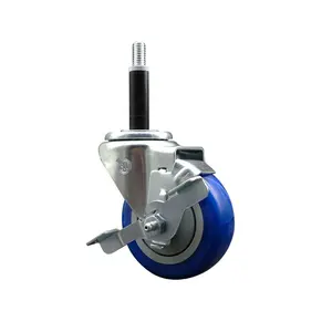 Service Caster SCC-EX20S3514-PPUB-BLUE-TLB-34 Polyurethane Expanding Stem Swivel Caster with 3.5 in. Blue Wheel & 0.75 in. Stem & Top Locking Brake