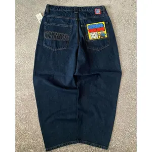 Vintage Y2K Embroidered Washed Loose Wide-Leg Jeans for Men and Women - American High Street Style, Cross-Border Casual Pants Menswear Small