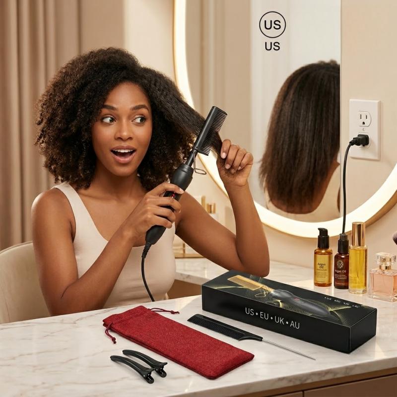 Professional Hot Comb for Black Hair, Electric Hair Straightener Comb for Wigs, Natural Hair, Silk Press & Edge Styling Professional Hot Comb for Black Hair, Electric Hair Straightener Comb for Wigs, Natural Hair, Silk Press & Edge Styling