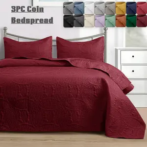 Modern Coin Quilt Set-Lightweight Microfiber Bedspread for bedding-3 Piece Oversized Bedspreads Queen - Breathable All-Season Coverlet for Hot Sleepers