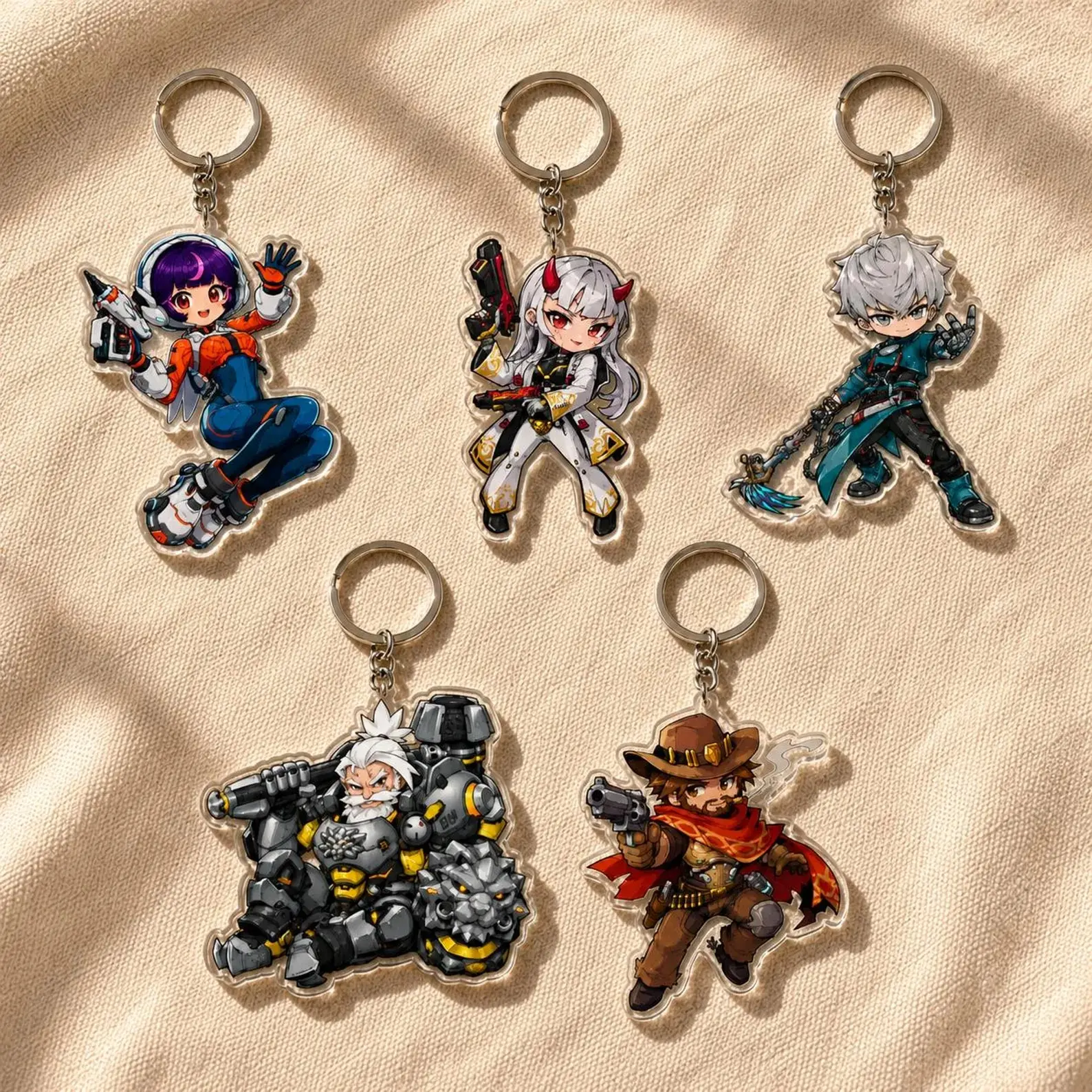 Overwatch Acrylic Keychain, overwatch, overwatch charm, overwatch keychain, emre, genji, jetpackcat, juno, domina, mizuki, reinhardt, mercy, reaper, shion, vendetta, cassidy,  overwatch character collection, Bag Charm, Gamer Gift, New Hero Charm