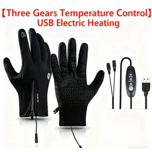 LittleFishOutdoor snowboarding gear gym accessories Polyester USB Heated Gloves Waterproof Reusable Rechargeable Gloves Non-Slip Adjustable Touchscreen Gloves& Mittens for Winter