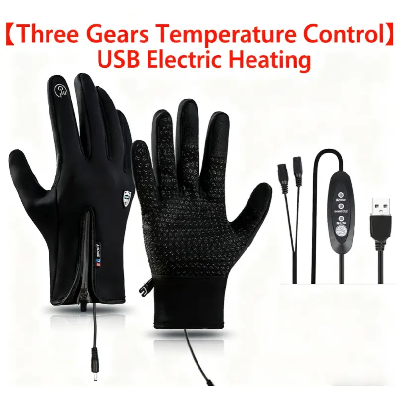 LittleFishOutdoor snowboarding gear gym accessories Polyester USB Heated Gloves Waterproof Reusable Rechargeable Gloves Non-Slip Adjustable Touchscreen Gloves& Mittens for Winter