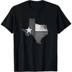 Texas Tshirt Women Men | Texas State Flag Map Black & White T-Shirt Pure Cotton Graphic Tees Menswear Top: Gifts for Men & Women