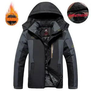 Winter outdoor wool men's outdoor warm jacket with detachable hood, fashionable casual jacket, winter warm long sleeved zipper men's black fashionRAIMENTRY