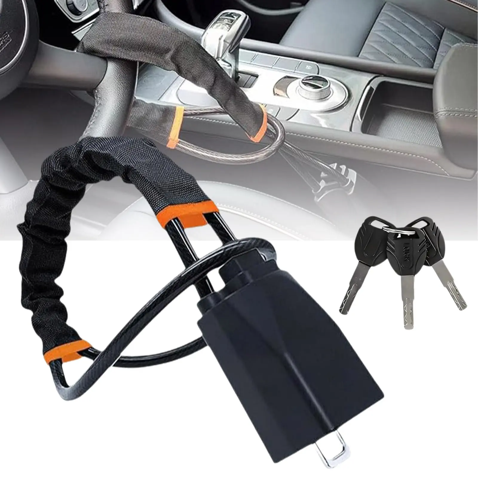 Car Steering Wheel Lock Anti-Theft Device, Maximum Length 17inch cm, Compact and Lightweight, Multi-Functional, Suitable for Most Vehicles, SUVs