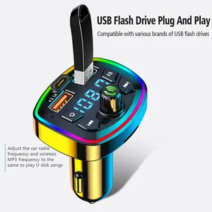 Car Bluetooth 5.0 FM Transmitter Wireless Adapter - Built-in Mic, Audio Receiver, Auto MP3 Player, 2.1A Dual USB Fast Charger, Universal Car Electronics Accessory