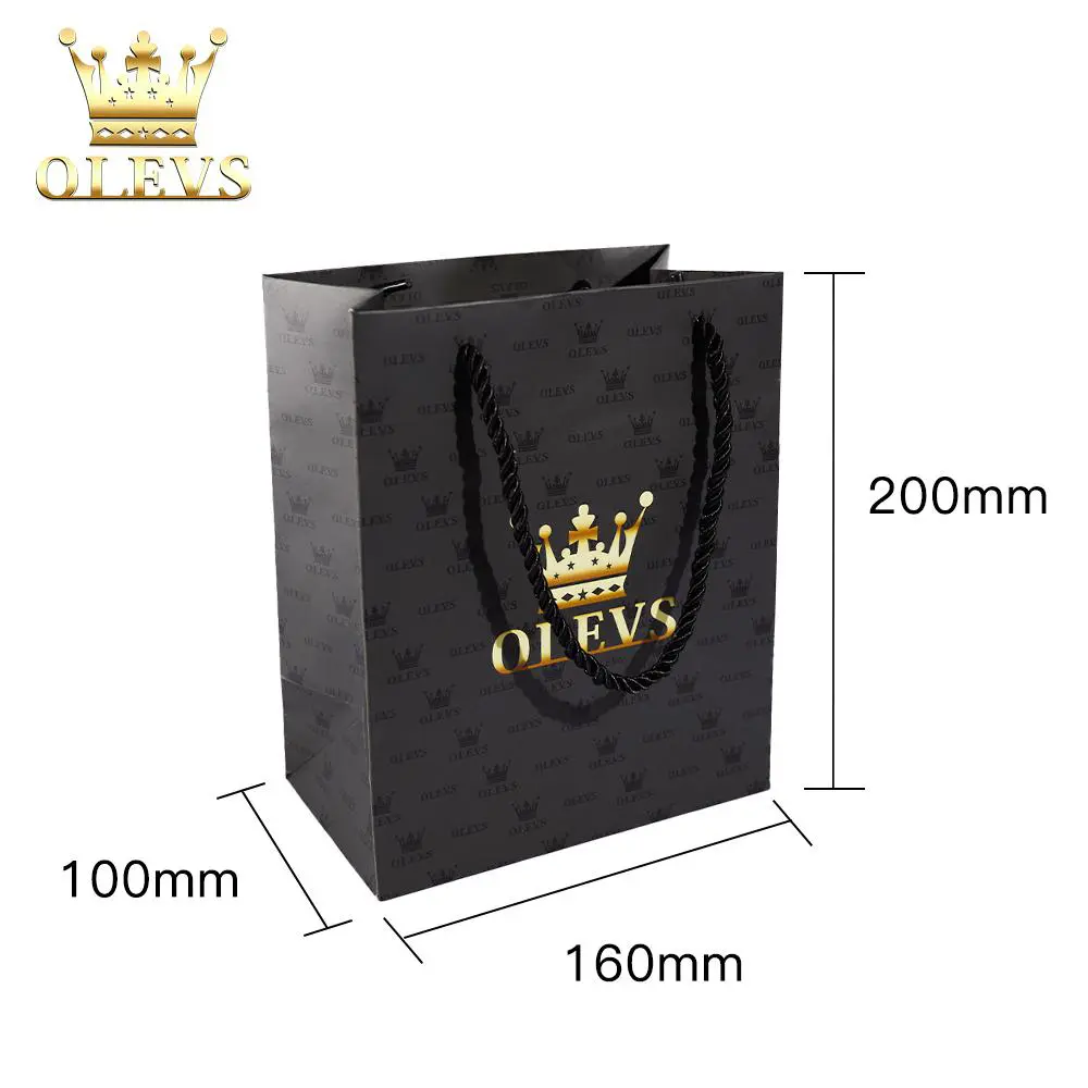 OLEVS Fashion Black Watch Gift Bag 16x10x20