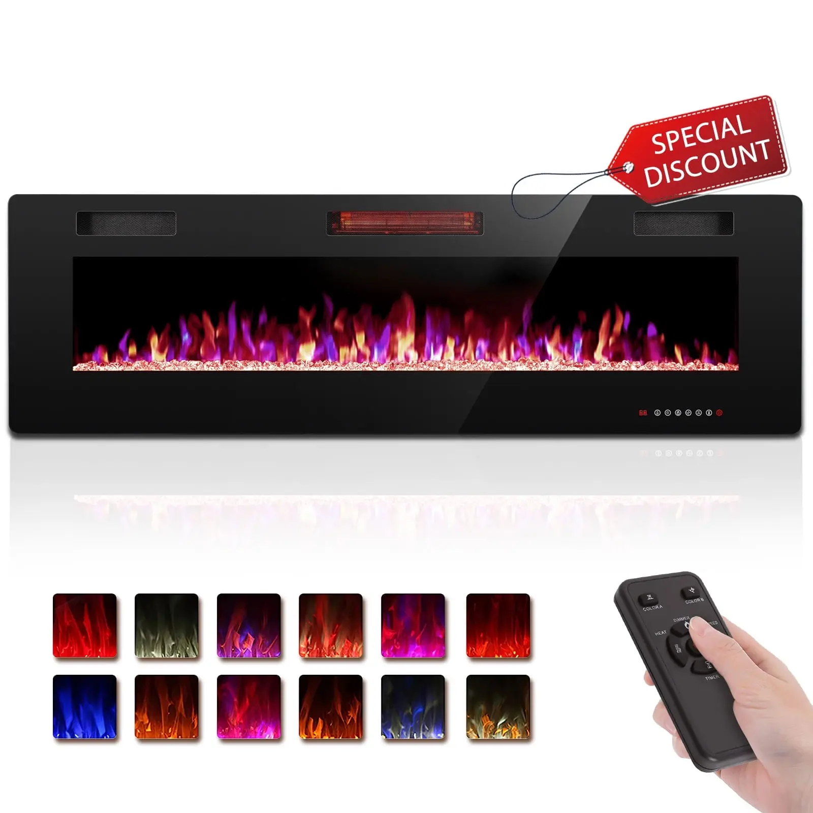 R.W.FLAME 60” Indoor Electric Fireplace - Ultra-Thin Wall-Mounted Embedded Fireplace with Remote Control, Energy-Saving LED Flame, Multiple Colors