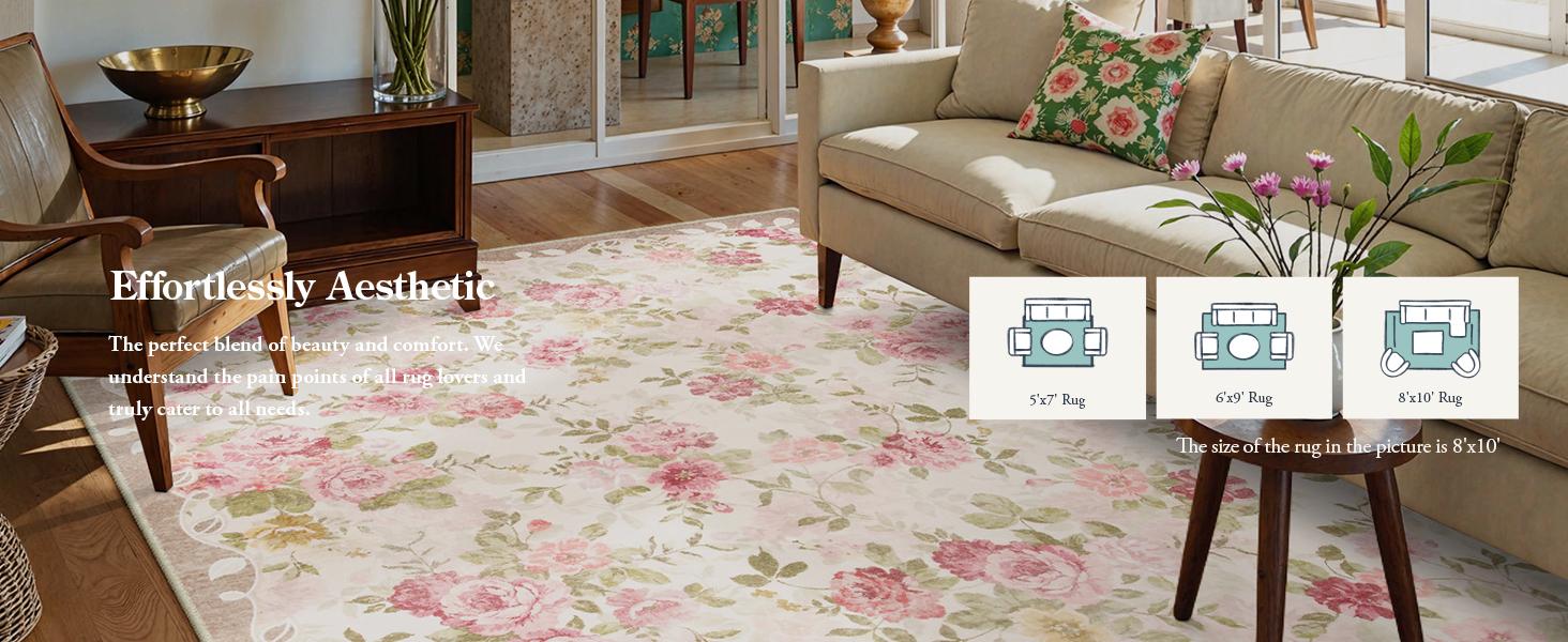 Lahome Floral Area Rug Non-Slip Boho Vintage Under Bed Rugs for Living Room, Stain Resistance, Ultra-Thin Design for Office Dining Room Lahome Floral Area Rug Non-Slip Boho Vintage Under Bed Rugs for Living Room, Stain Resistance, Ultra-Thin Design for Office Dining Room