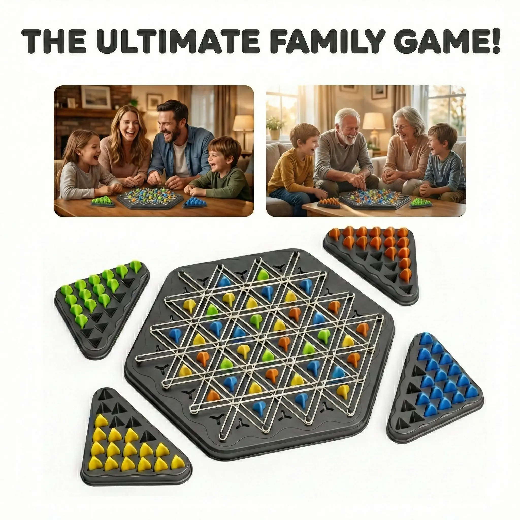 Chain Triangle Chess - ABS Geometric Board Game with Compact Design, Durable Build, 84 Tokens, Hard to Master, Satisfying 'Snap' Action, for Family Nights to Reconnect with Family, 2-4 Players (Toys & Hobbies, Games & Puzzles)