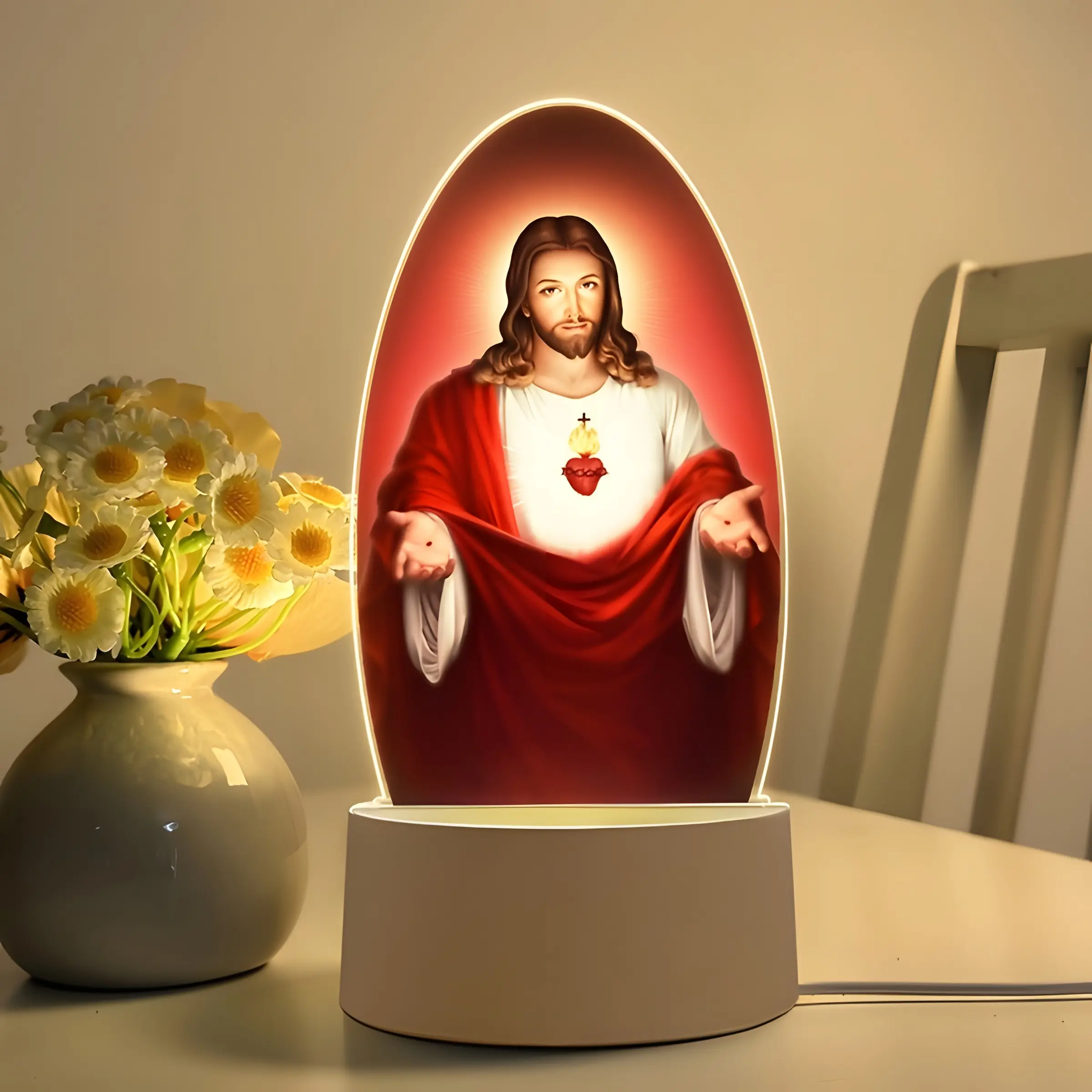 Mary & Jesus Decorative Night Light, Religious Cross Print, Crystal Lamp Design, Warm Eye-Care LED Lighting, Perfect for Religious Home Decoration, Religious Decorations