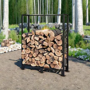 Firewood Rack,4ft Heavy Duty Fire Wood Storage Racks for Indoor Outdoor，Metal Log Holders for Firewood，Fireplace Wood Pile Storage Stacker Organizer, Black