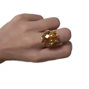 Natural Citrine Zirconia Ring - Elegant Design with Zirconia Incorporation - Ideal for Jewelry Decoration