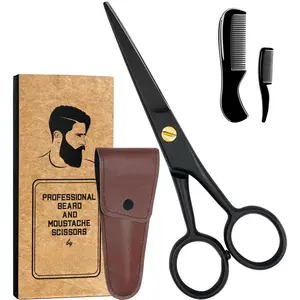 Stainless Steel Mustache & Beard Scissors for Men - Grooming Kit with Comb & Travel Case| Sharp Trimmer for Facial Hair, Nose Hair & Eyebrows