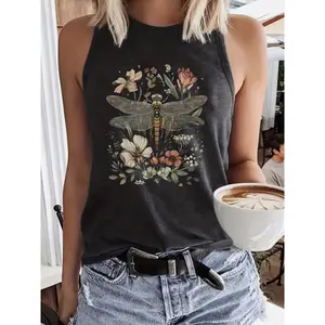 [Casual | Monogram] Casual | Monogram Print Women's Vest, Round Neck Sleeveless Sports Vest, Comfort Vest