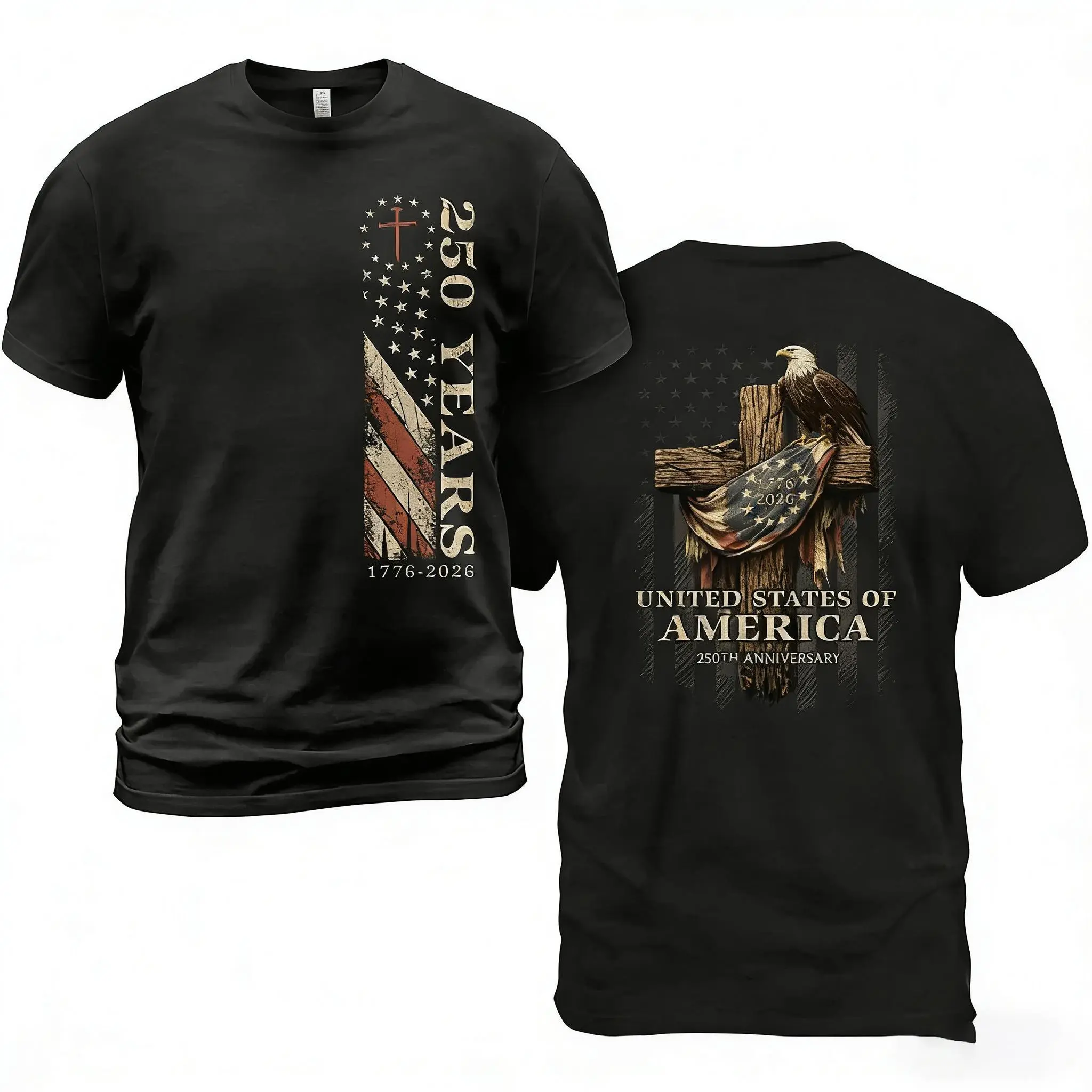 Menswear Stylish Breathable Shortsleeve Patriotic Nautical Garment - 250 Years of Navy Service T-Shirt with American Flag, Eagle Symbols for Military Veteran Pride