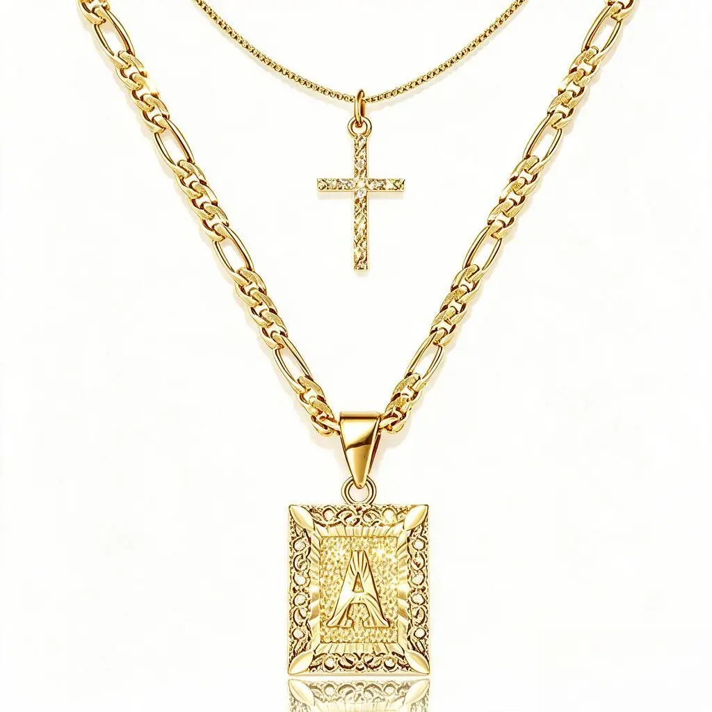 Spiritual Layering Necklace Set for Women with Praying Hands Tag & Cross Pendant, 2-Tier Figaro Chain Jewelry for Communion, Easter, Daily Wear, Baptism, Church Worship, Anniversary, A+Cross, Casual, Copper, Discoloration Resistant, Rust-Proof Stainless S