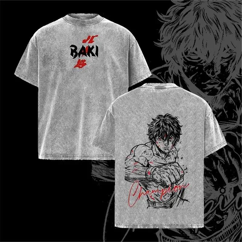 Baki Hanma Gym Pump Cover Tee Grappler Baki Anime Shirt, Aesthetic Vintage Washed Oversized Streetwear, Heavyweight Cotton Workout T Shirt, Bodybuilding Motivation Graphic Manga Design, Muscle Training Apparel for Men, Fitness Anime Merch funny graphic