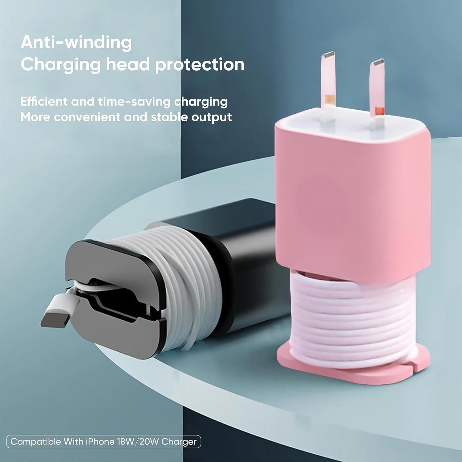 2 in 1 Silicone Charger Protector with Cord Wrap, iPhone Silicone Power Adapter Case, Snapback Charger Winder, Compatible with 18W/20W(Charger Not Included)