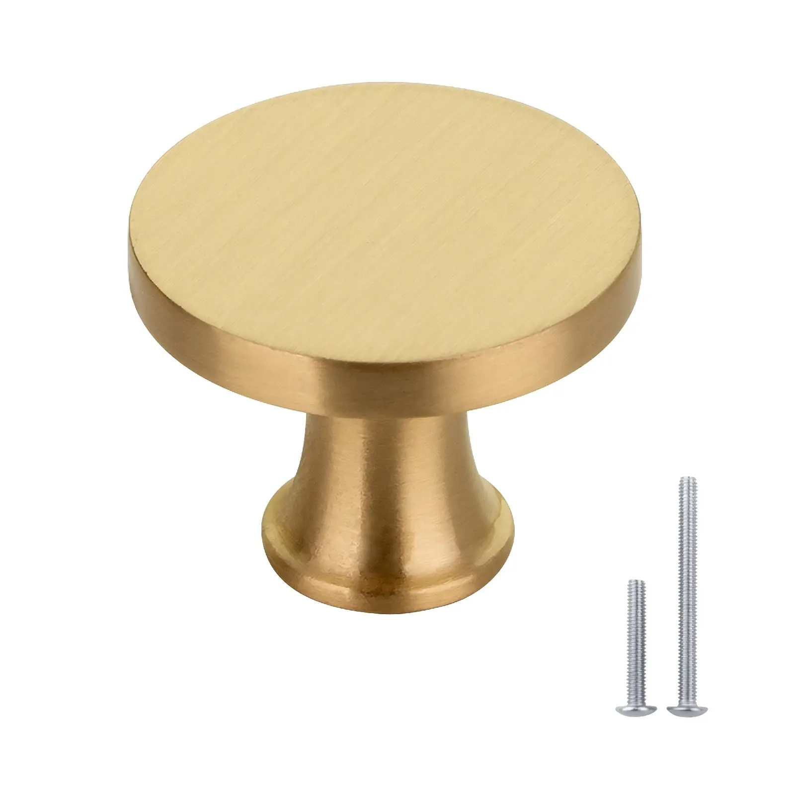 Akicon Brushed Gold Kitchen Cabinet Knobs 1-1/4 inch (32 mm) Diameter 100% Solid Brass Drawer Knob