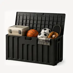 76 Gallon Outdoor Deck Storage Box Durable Resin Patio Organizer with 330lbs Weight Capacity, Waterproof Black Container for Gardening Tools, Cushions, Yard Accessories, Pool Toys and Patio Equipment